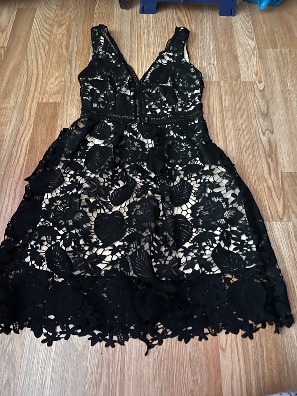 Black Lace V-Neck A-Line Dress medium
